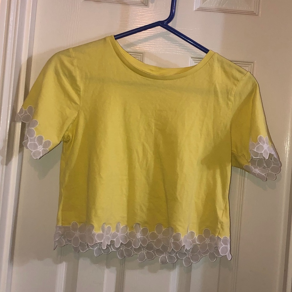 Top Shop Yellow Crop Top with Floral Lace